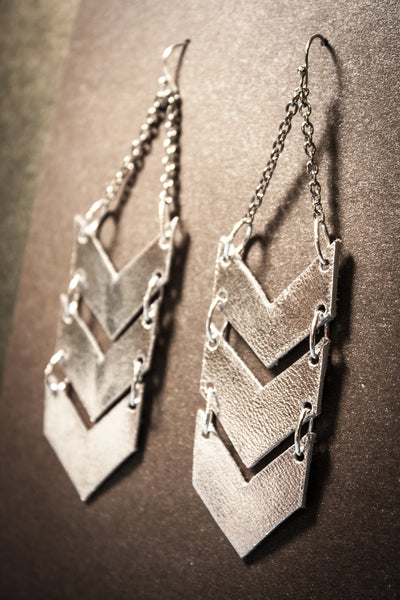 Scout Leather Chevron Earrings - Silver