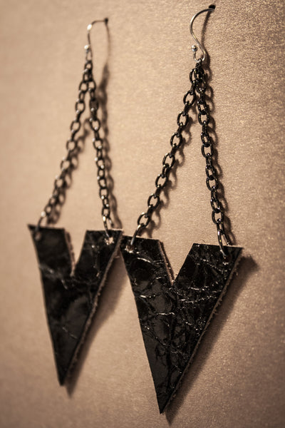 Archer Leather Earrings - Black Croc