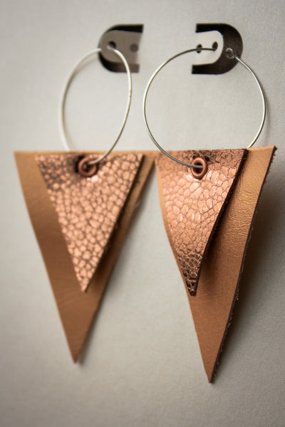 Diamond Bar Leather Earrings - Copper