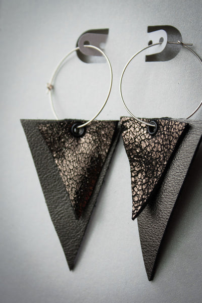 Diamond Bar Leather Earrings - Pewter