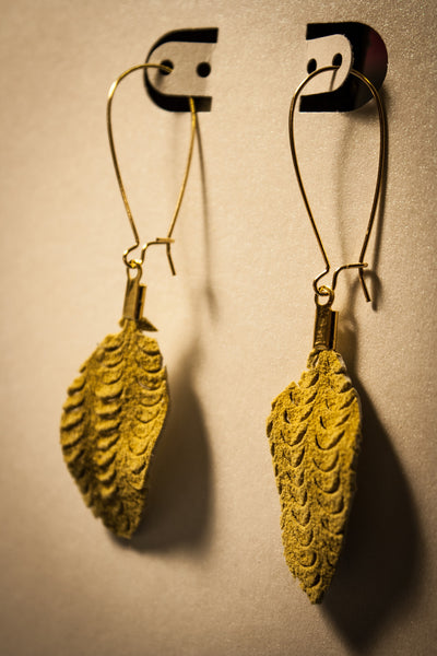 Illusion Leaf Leather Earrings - Chartreuse